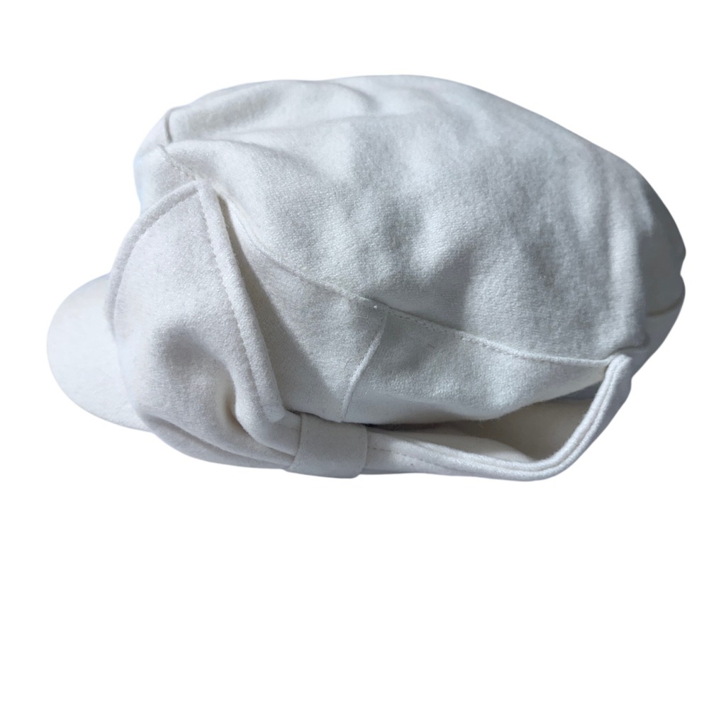 August Newsboy Hat Women OS White Wool Blend Bow Detail Chic Parisian Baker Boy